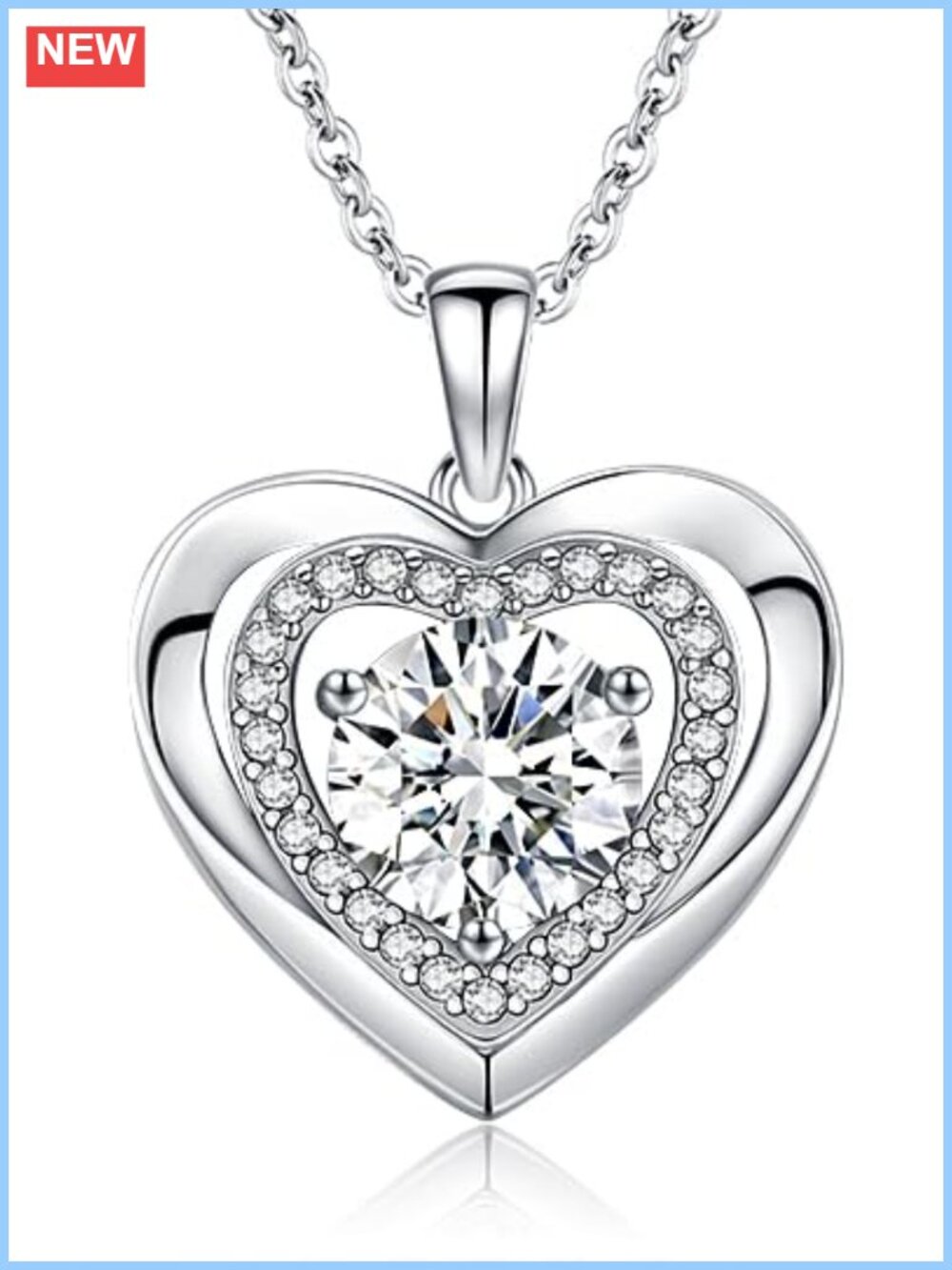 S925 Sterling Silver Moissanite Heart Pendant Necklace 3 Carat I Love You